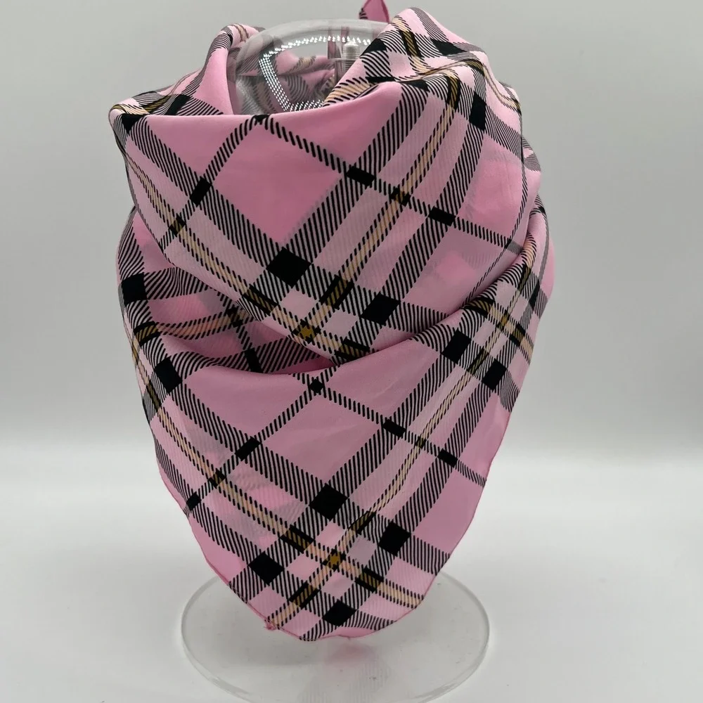 Tie Rack‎ Designer Pink Black Plaid Polyester Scarf Bandana Neck Square Career